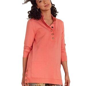 Soft Surroundings Lakshmi Peach Cotton Blend Tunic Top Large Snaps PocketsSize M